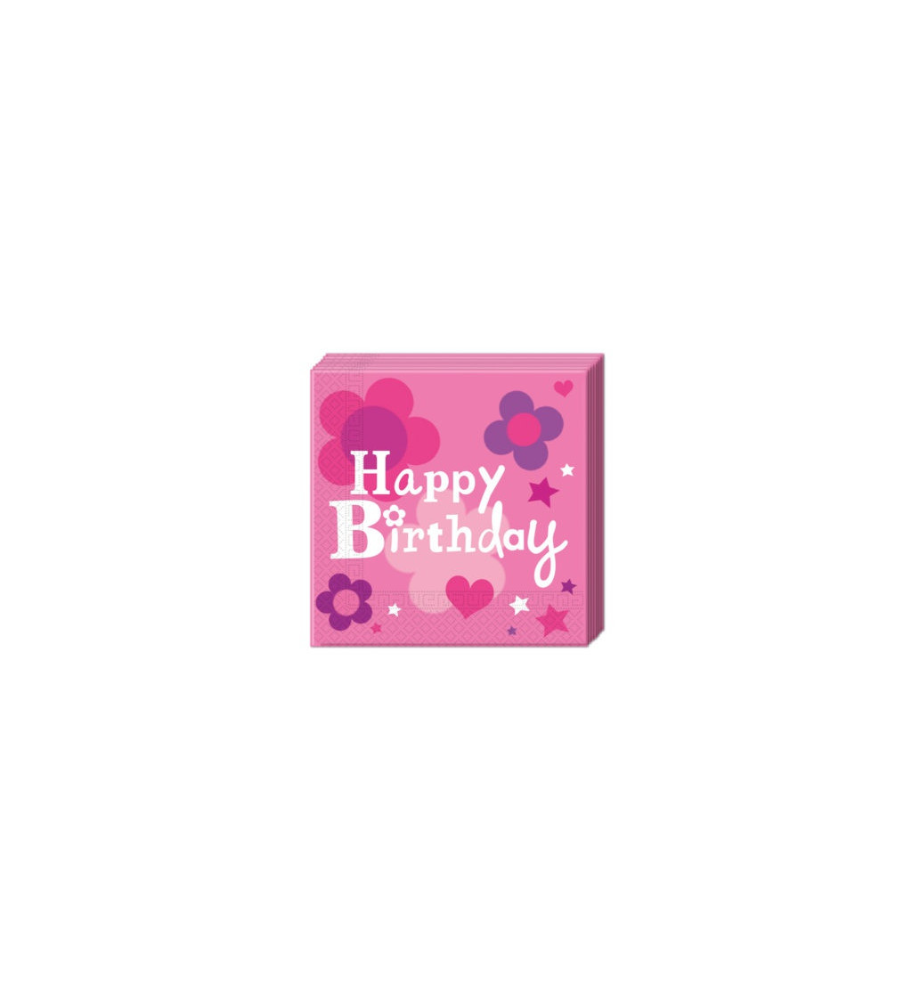 Papírové ubrousky Happy Birthday - růžové
