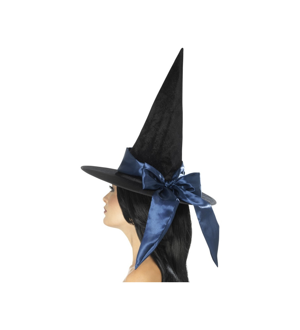 Čarodějnický klobouk se stuhou - Modrý