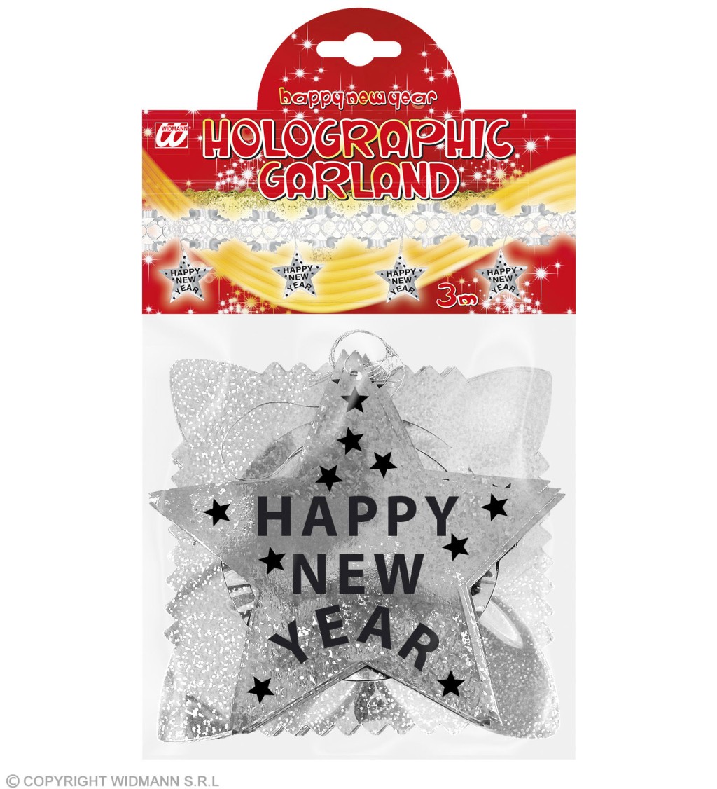 Girlanda - Happy New Year - stříbrná