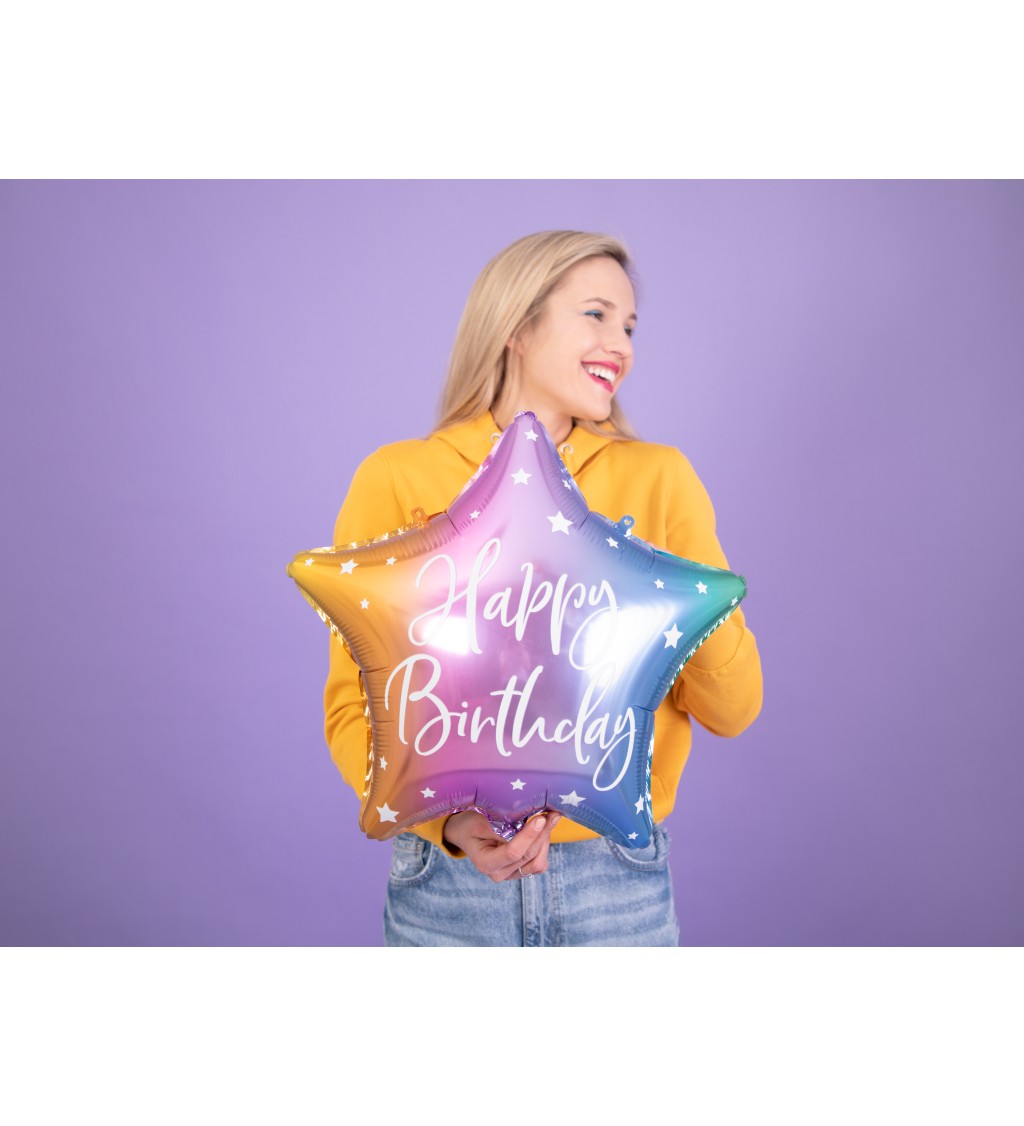 Fóliový balónek Happy Birthday-duhová hvězda