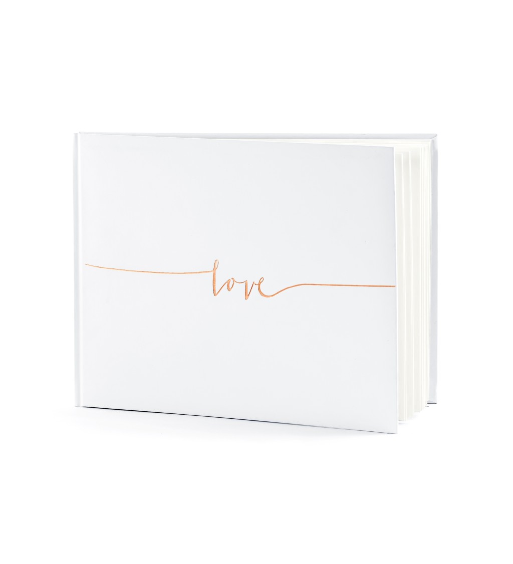 Bílá svatební kniha s nápisem Love