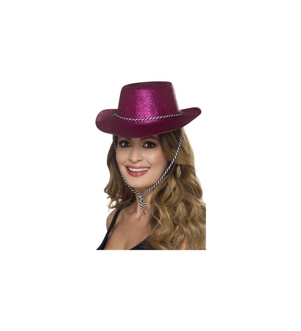 Růžový kovbojský klobouk - třpytivý