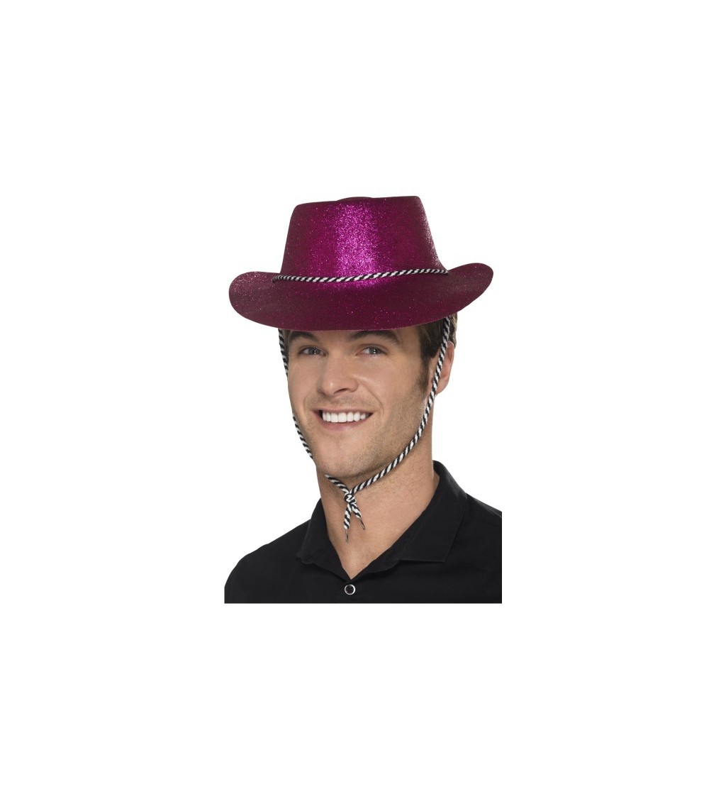 Růžový kovbojský klobouk - třpytivý