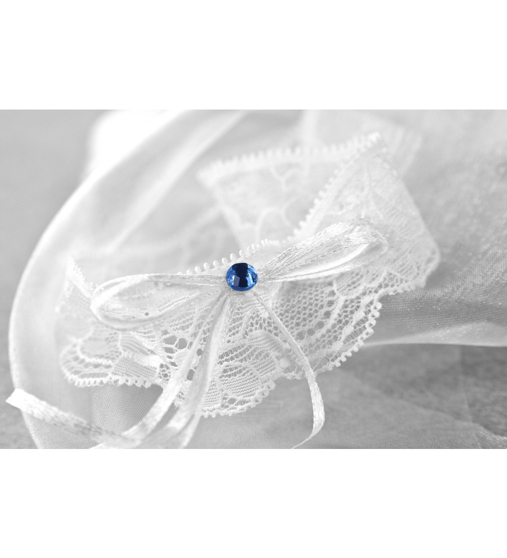 Svatební podvazek - modrý kamínek