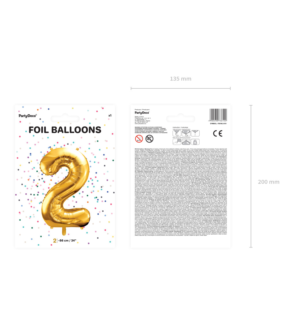 Zlatý balónek číslice 2