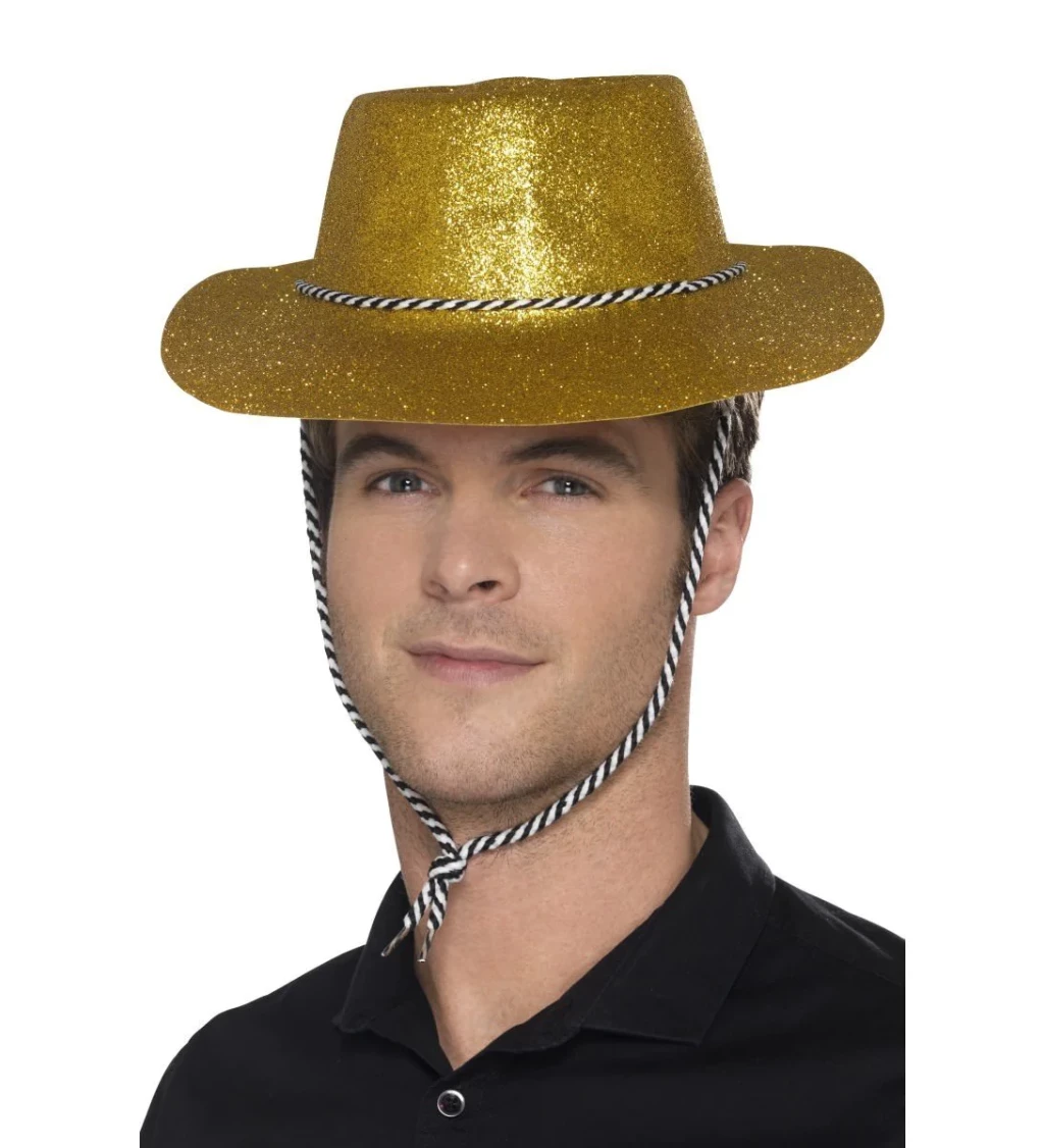 Zlatý kovbojský klobouk - třpytivý