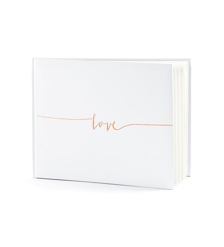 Bílá svatební kniha s nápisem Love