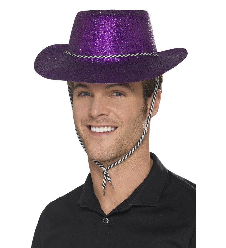 Fialový kovbojský klobouk - třpytivý