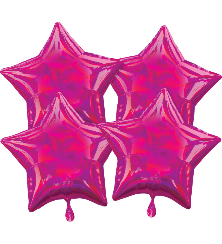 Sada - holo růžové hvězdy 4ks