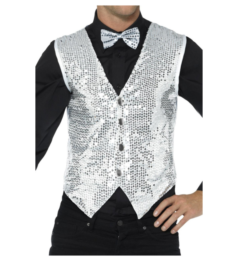 Pánská vesta s flitry - stříbrná barva