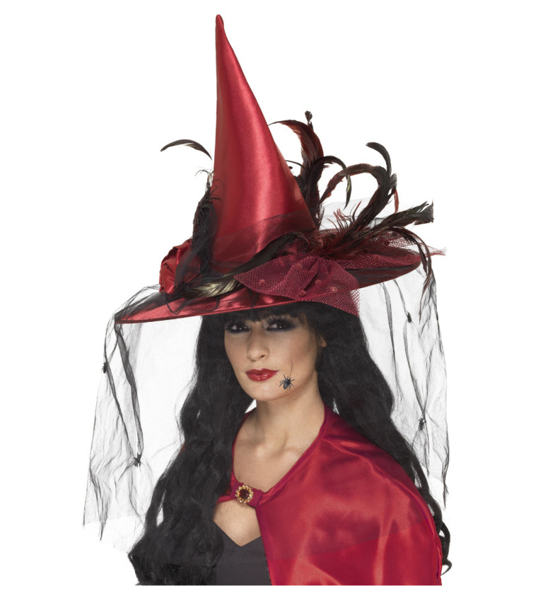 Čarodějnický klobouk deluxe - barva červená