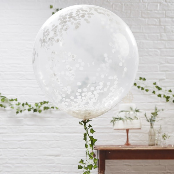 Velký balónek s bílými konfetami