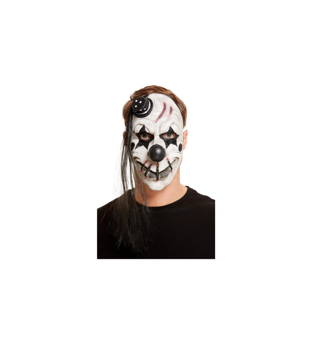Maska černo-bílého klauna s buřinkou