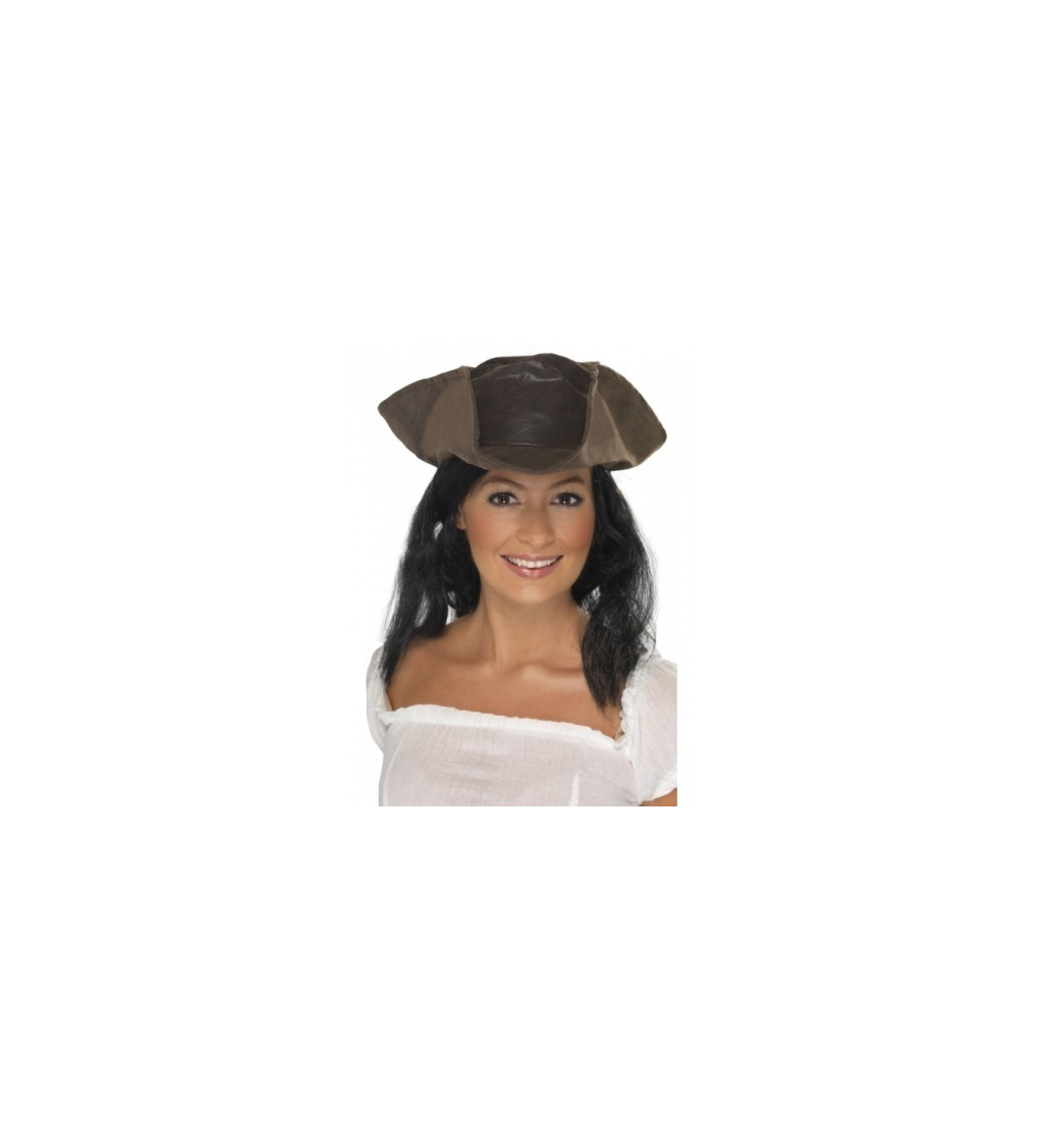 Pirátský klobouk s černými vlasy - barva hnědá