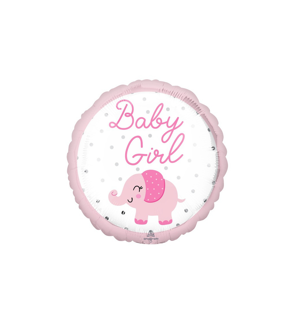 Fóliový balónek - Baby Girl a růžovým slonem