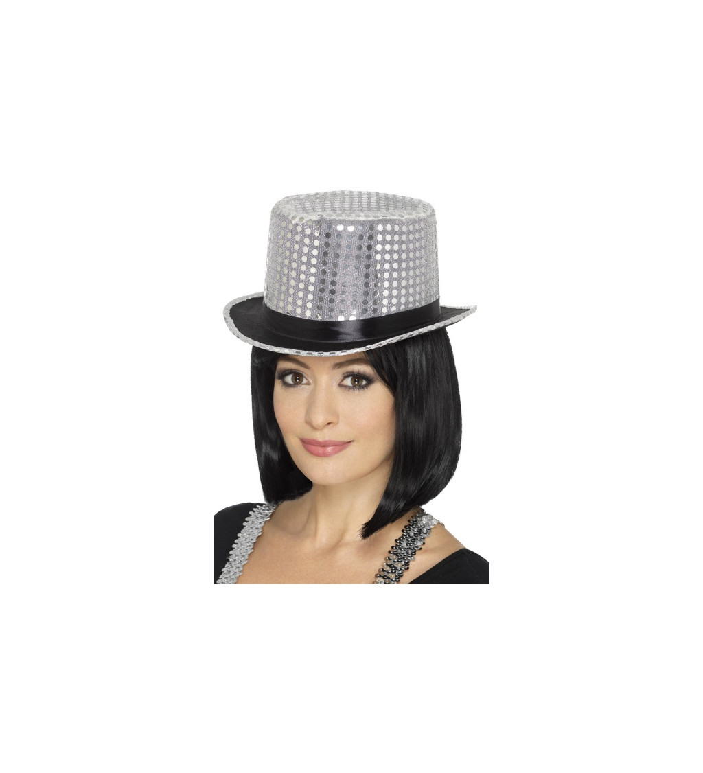 Stříbrný glitrový klobouk