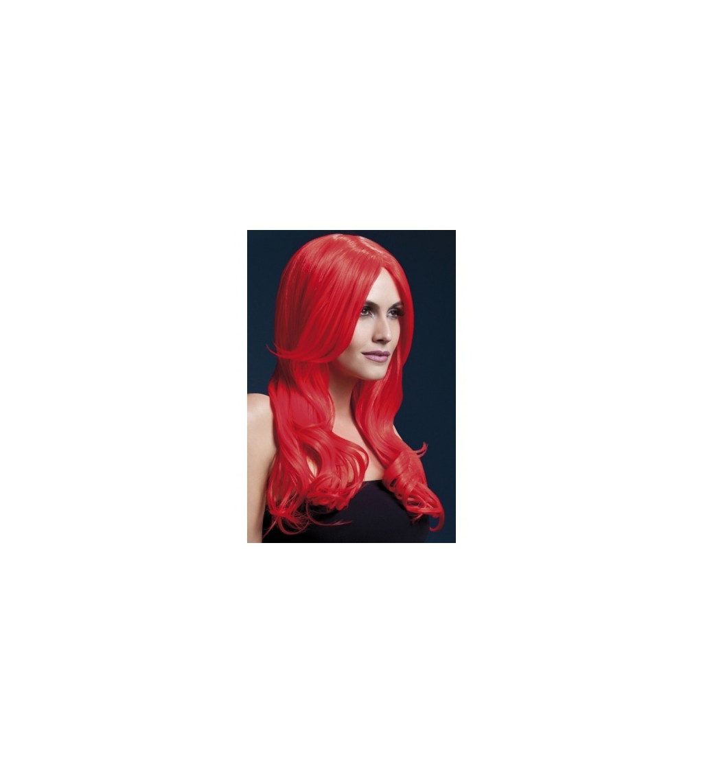 Paruka Khloe Extra Deluxe - barva neon červená