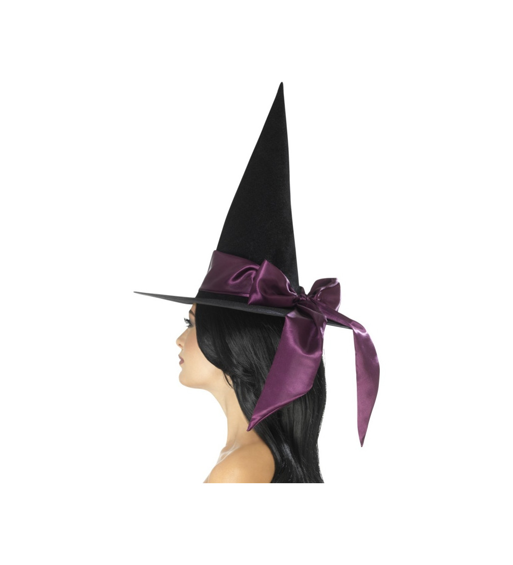 Čarodějnický klobouk se stuhou - Fialový