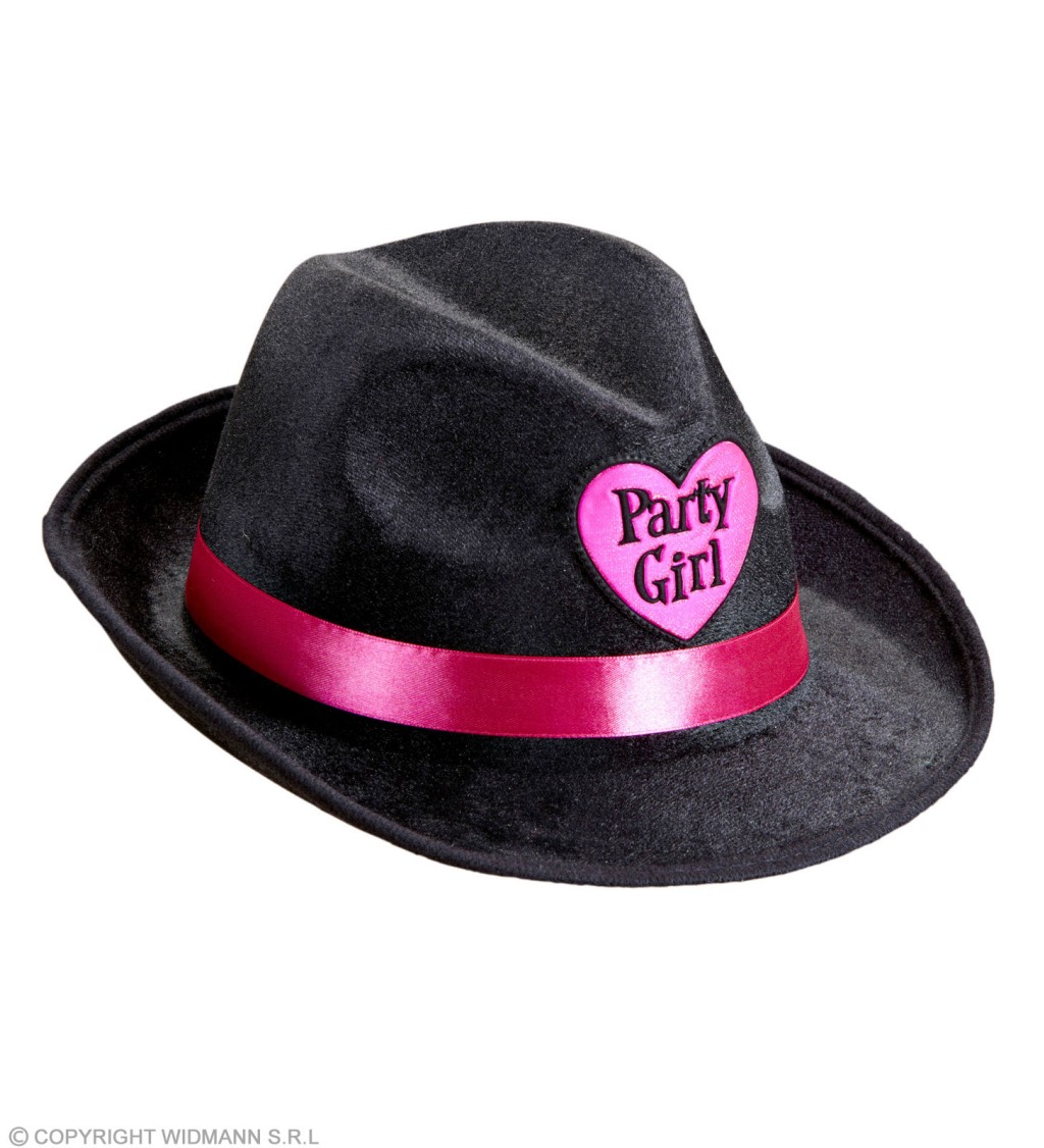 Černý klobouk s růžovým srdíčkem - Party girl