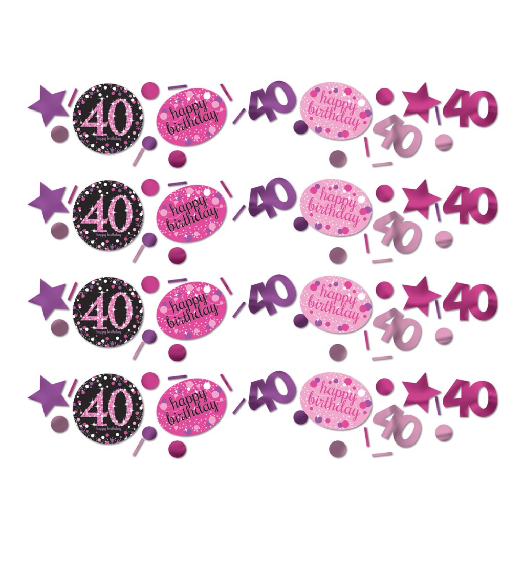 Narozeninové konfety 40 let Růžové