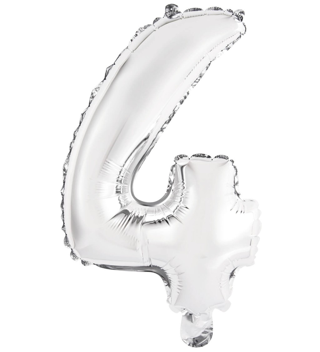 Stříbrný fóliový mini balónek číslo 4
