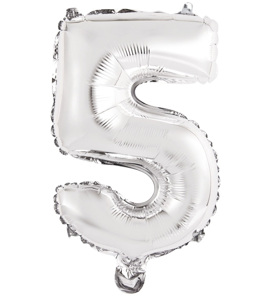 Stříbrný fóliový mini balónek číslo 5