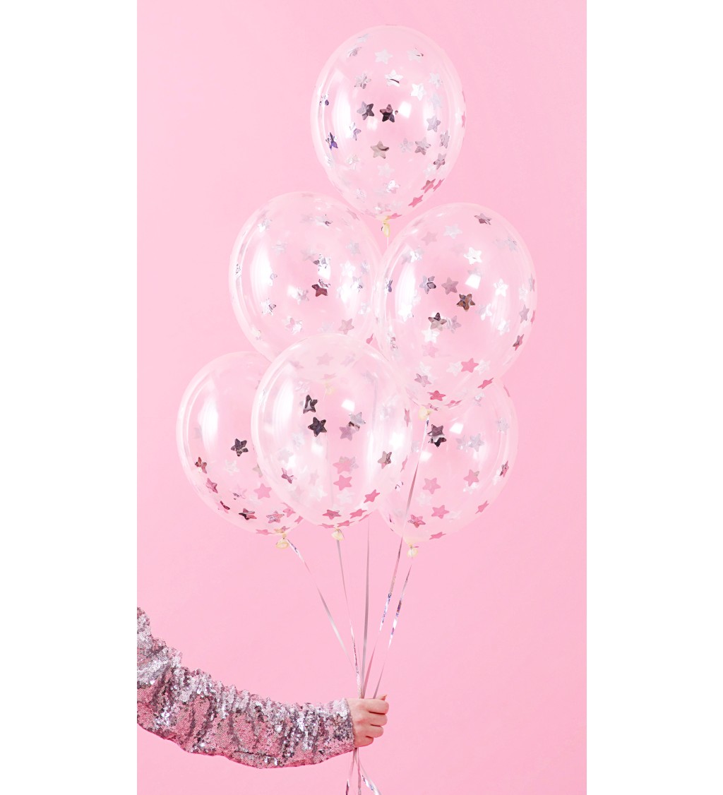 Balónky s konfetami - stříbrné hvězdičky
