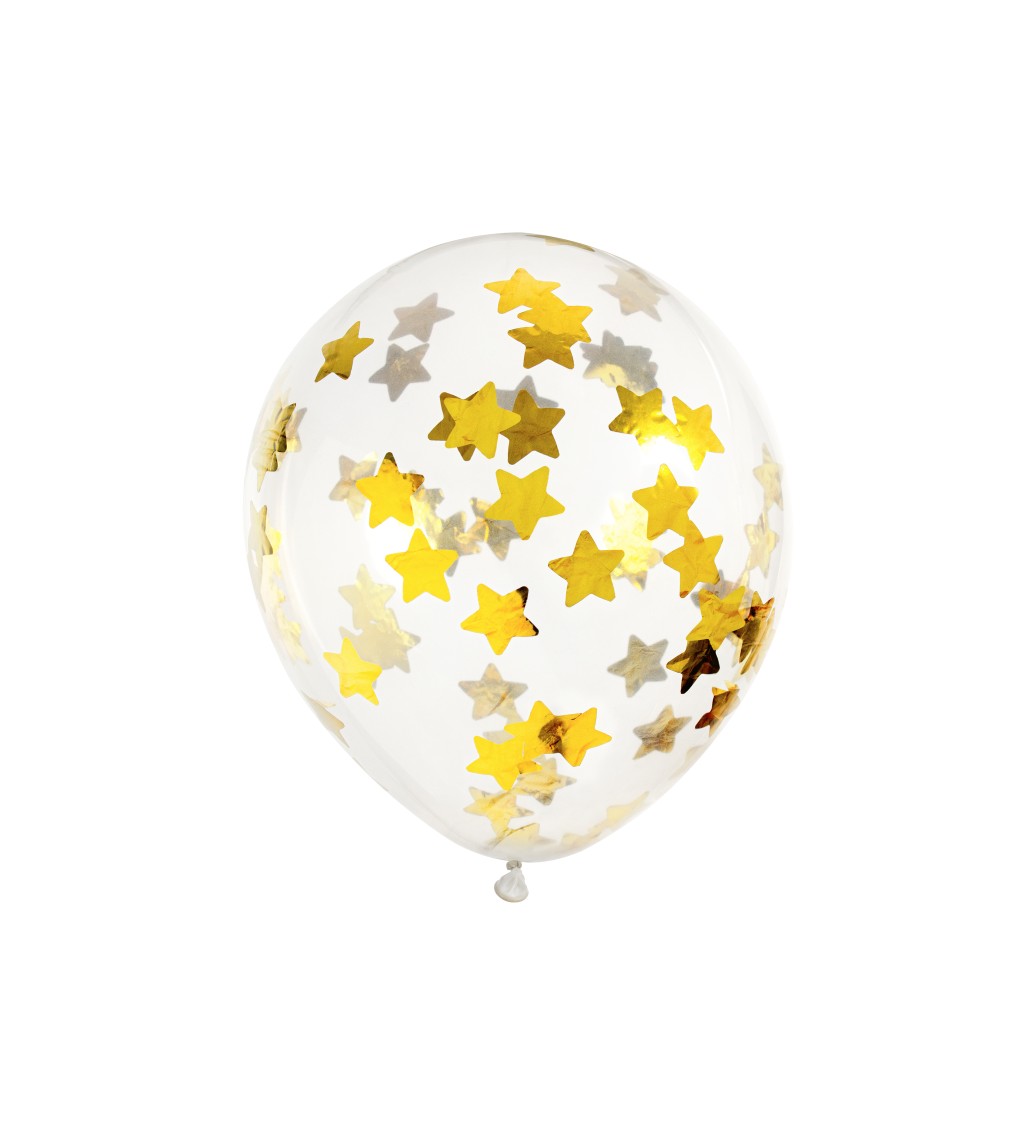 Balónky s konfetami - zlaté hvězdičky