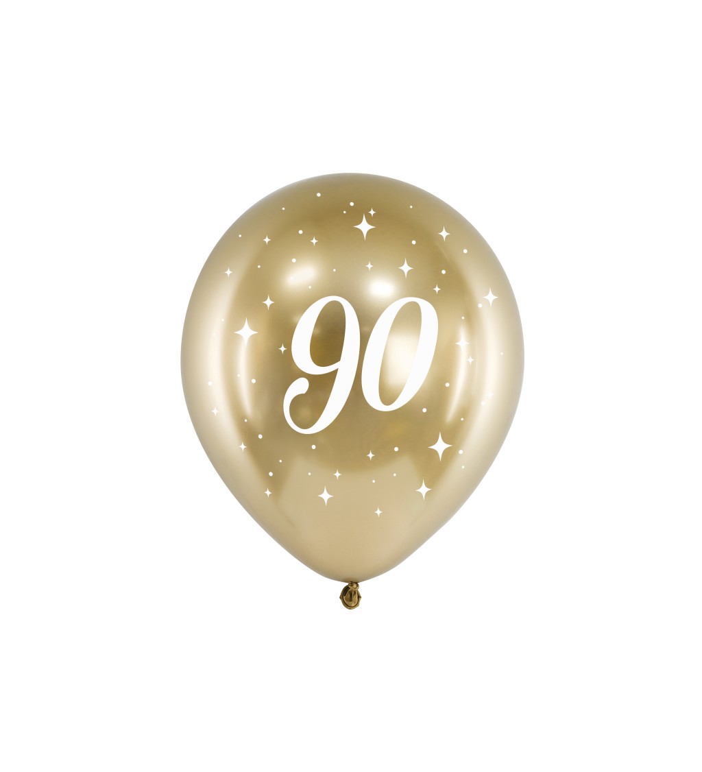 Zlaté lesklé balónky s číslem 90