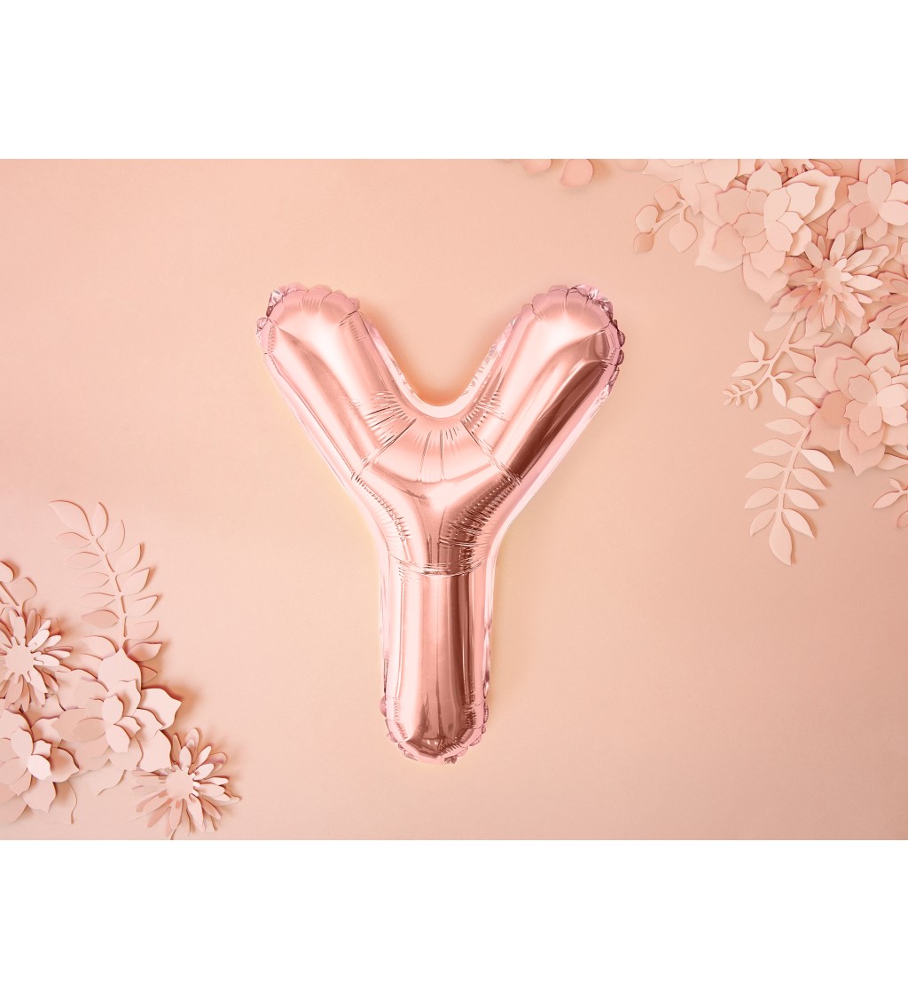 Růžovo-zlatý mini balónek Y