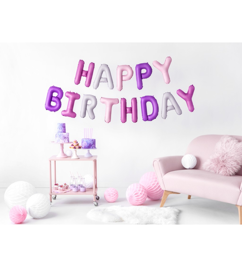 Fóliové balónky Happy Birthday - fialovo-růžový