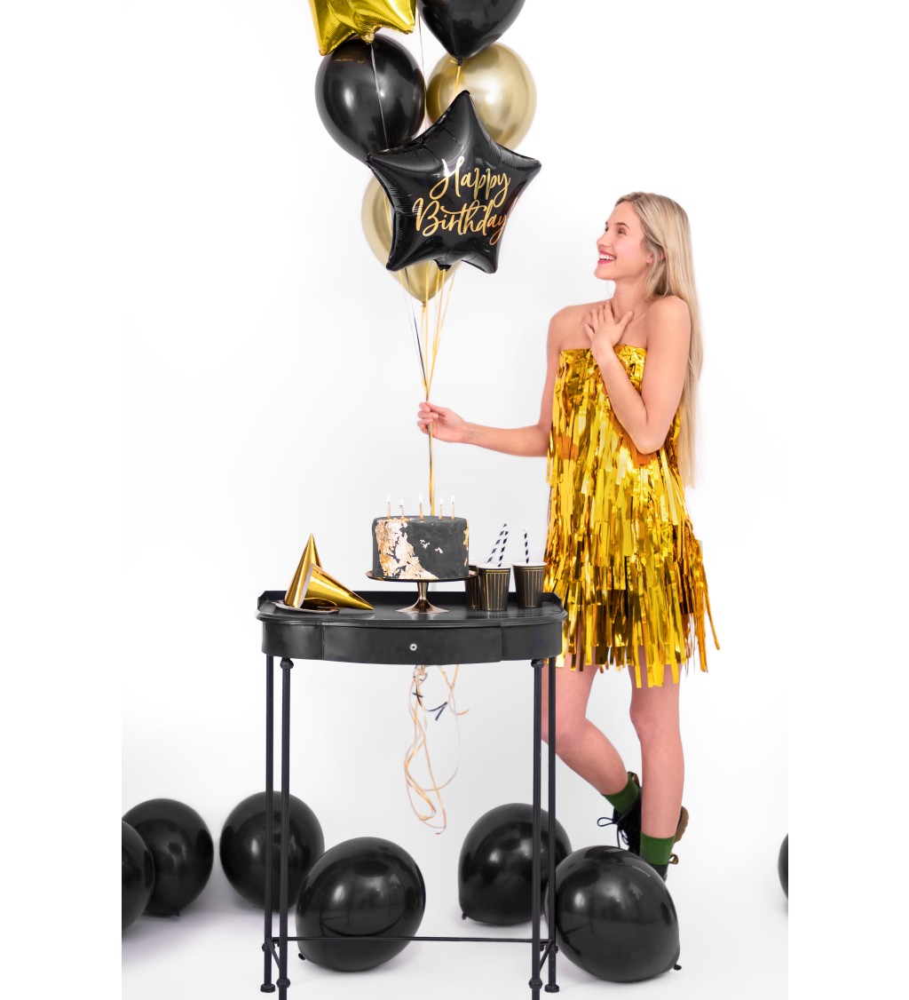 Fóliový balónek Happy Birthday-černá hvězda