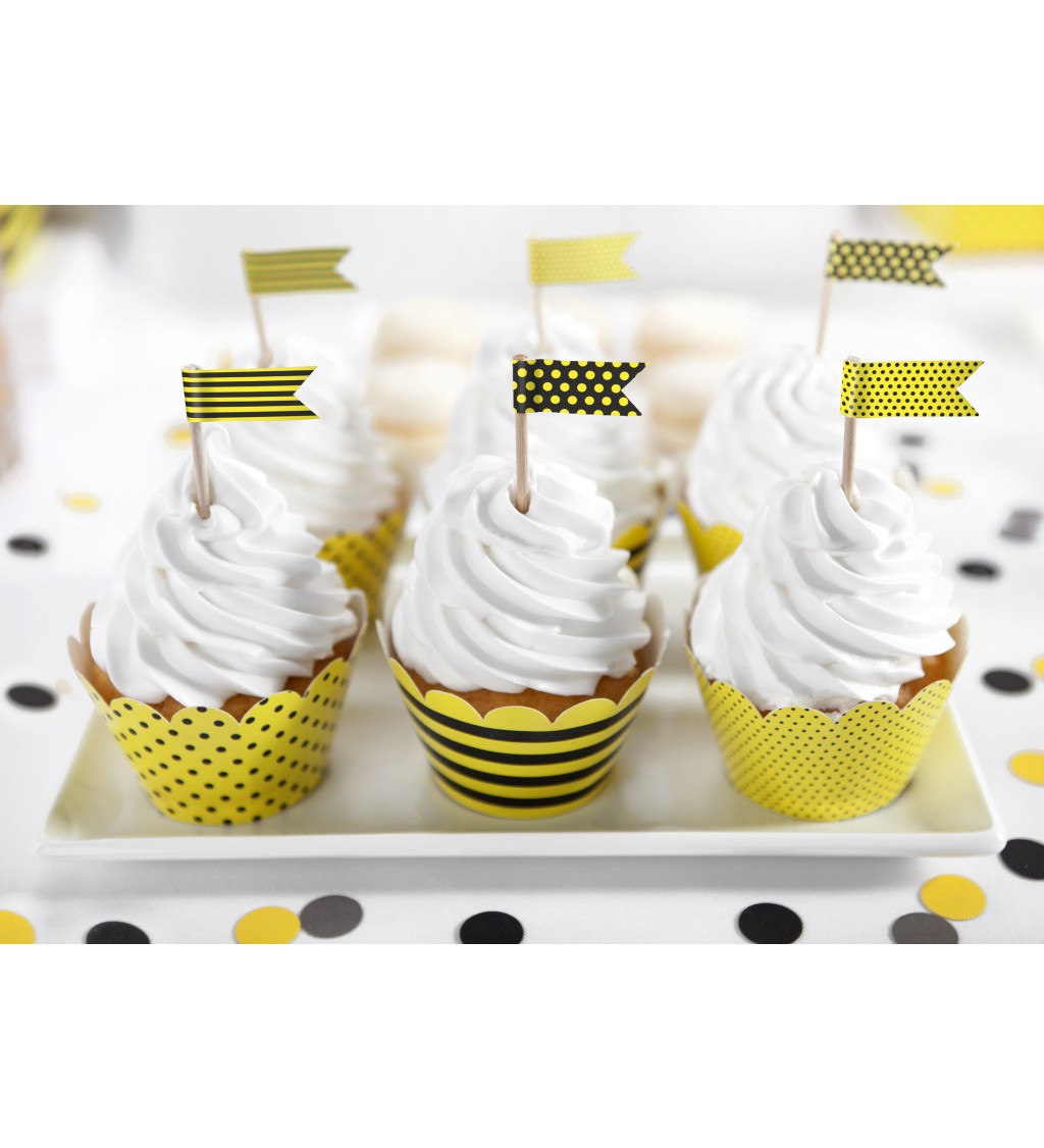 Žluto- černé cupcake vlaječky