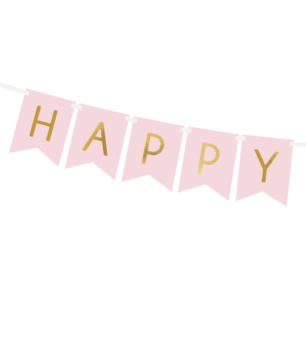 Světle růžová praporková girlanda Happy Birthday