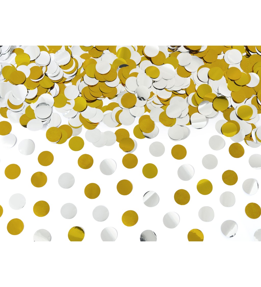 Vystřelovací konfety - stříbrná a zlatá kolečka, 80 cm