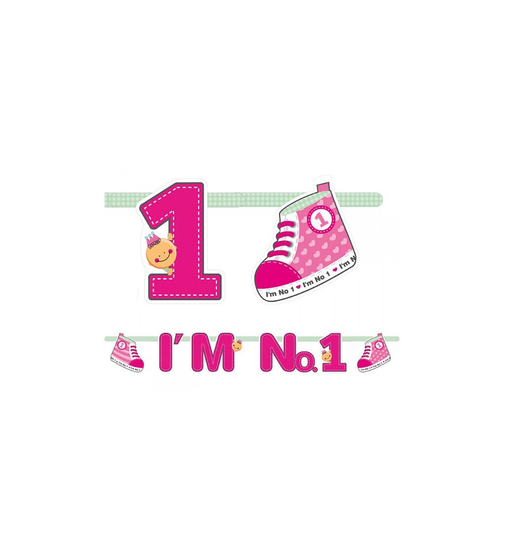 Girlanda - Růžové botičky s nápisem I'm No. 1