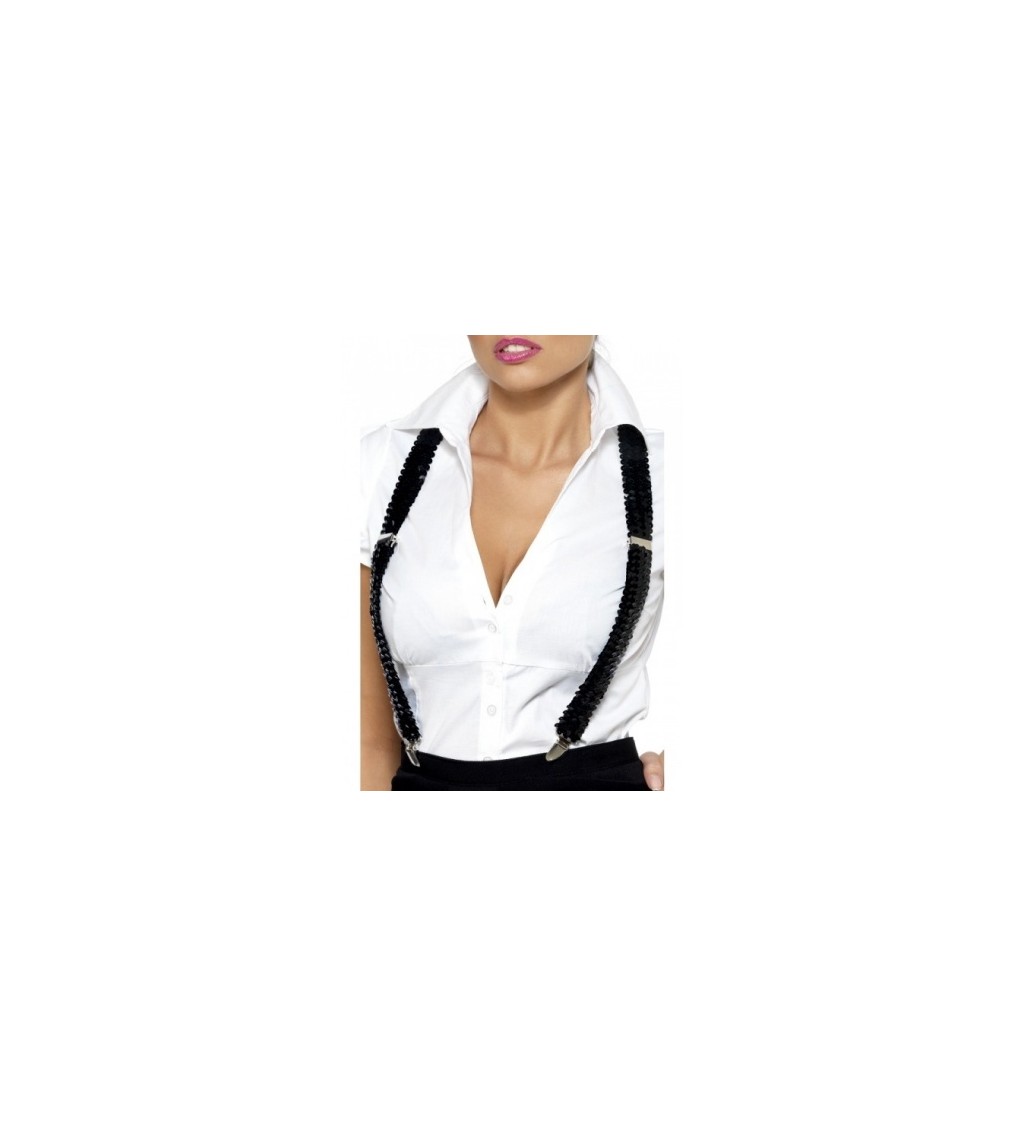 Elastické černé kšandy s flitry