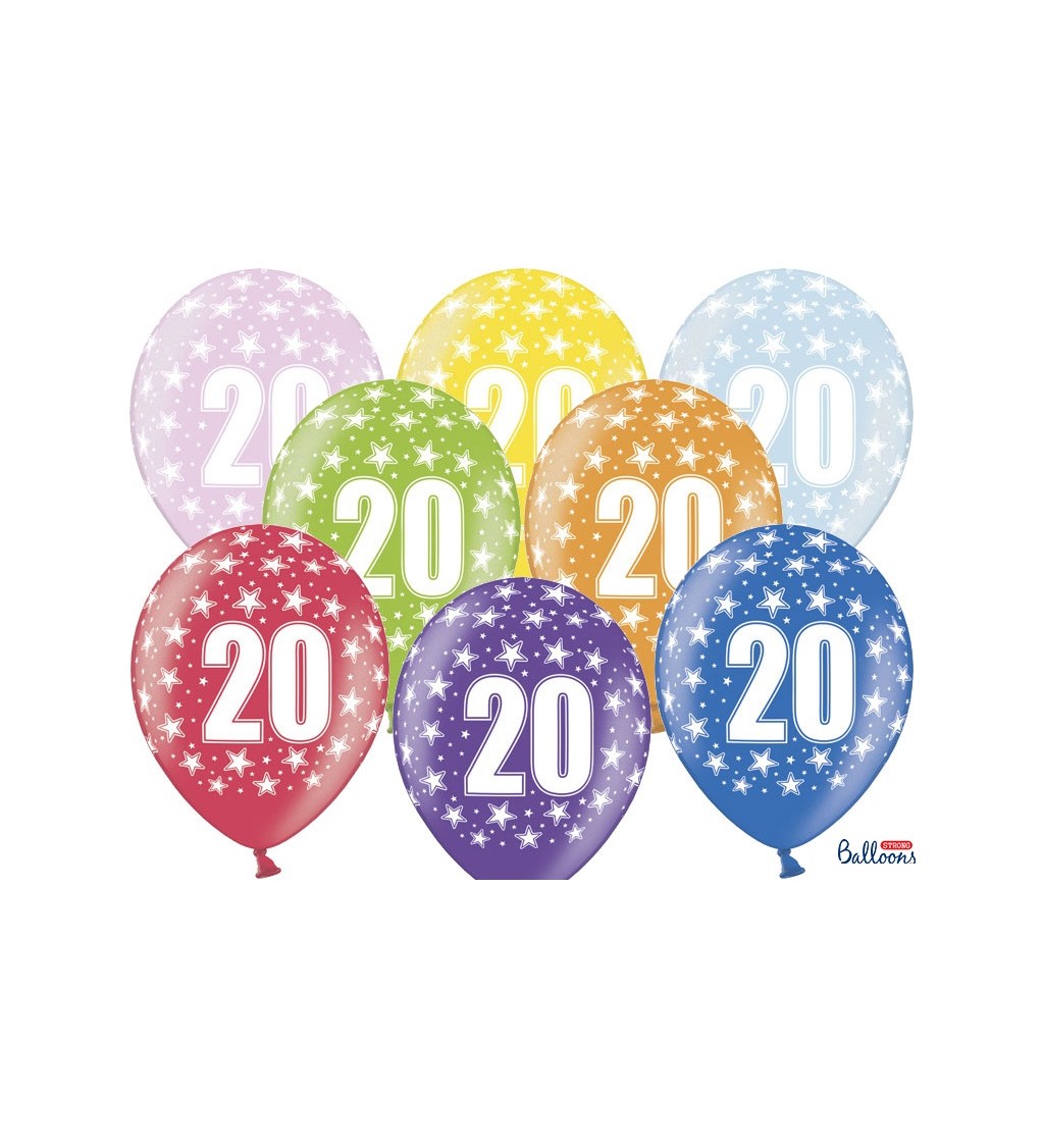 Balónky 20 let - barevný mix - 6 ks