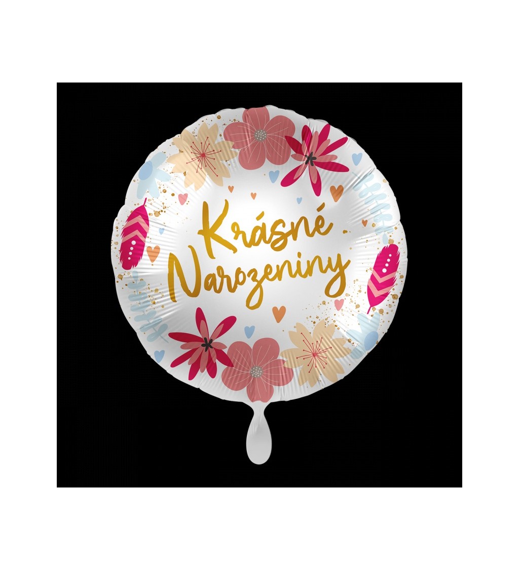 Balónek Krásné narozeniny - kytičky