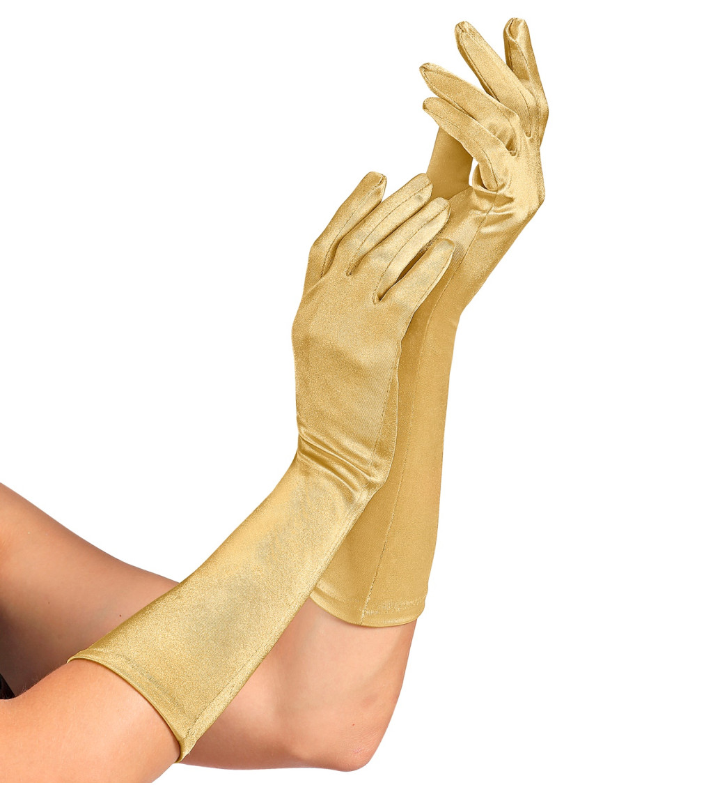 Zlate satenove rukavice 40 cm