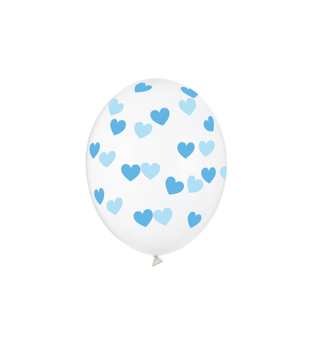 Balónek průhledný - modrá srdíčka