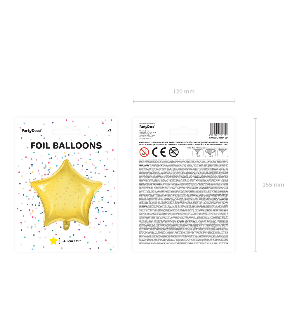 Foliový žlutý balonek hvězda