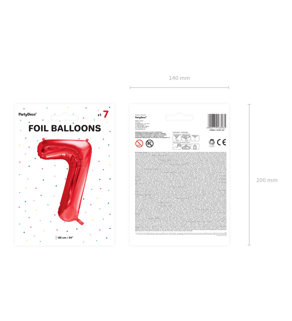 Fóliový balonek číslo 7- červený