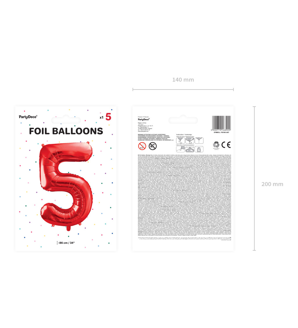 Balónek číslo 5  - červený
