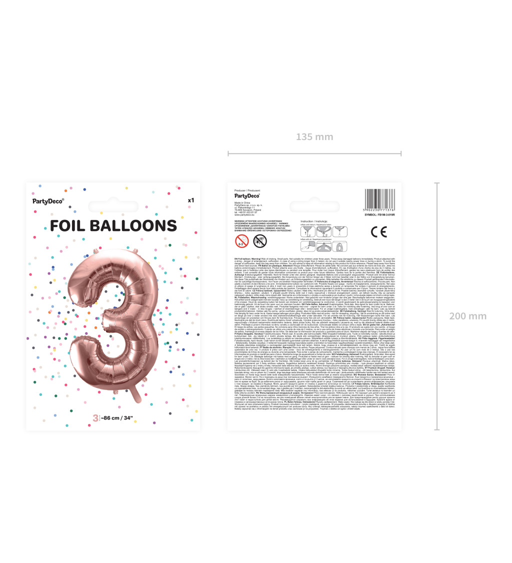 Fóliový balónek číslo 3 - rosegold