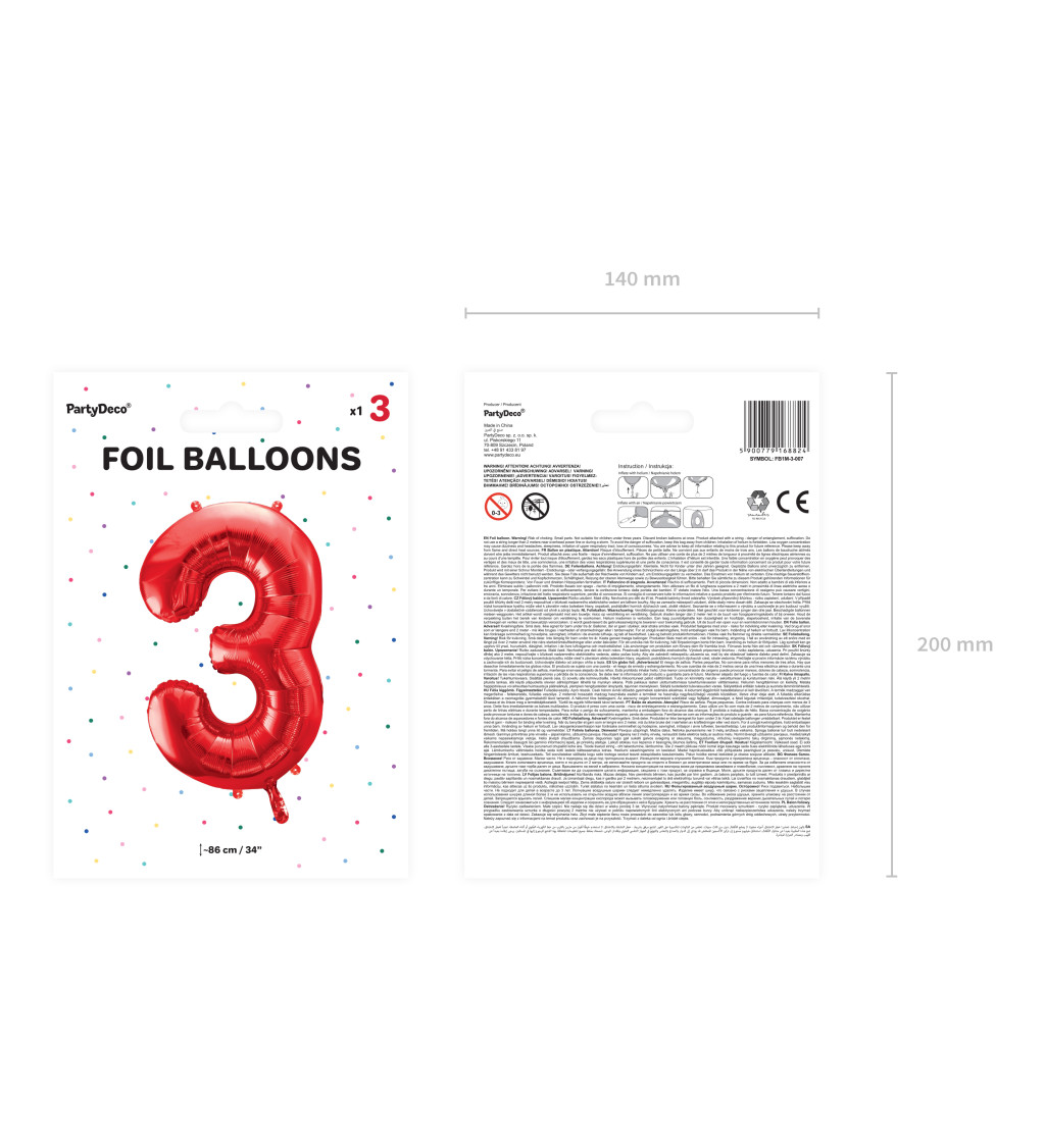 Fóliový balónek 3 - červená