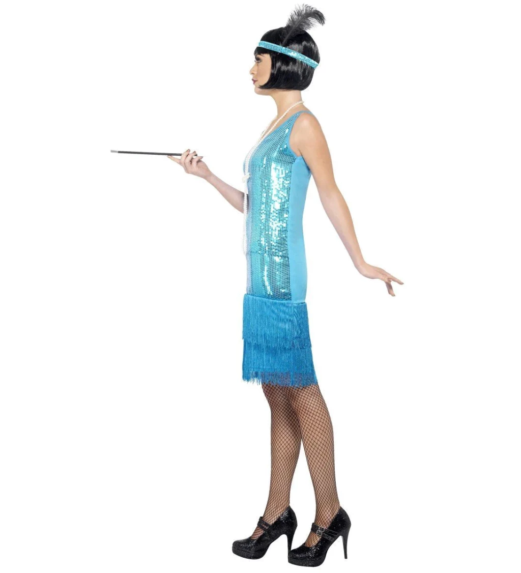 Kostým - Prohibice, modré třpytivé šaty