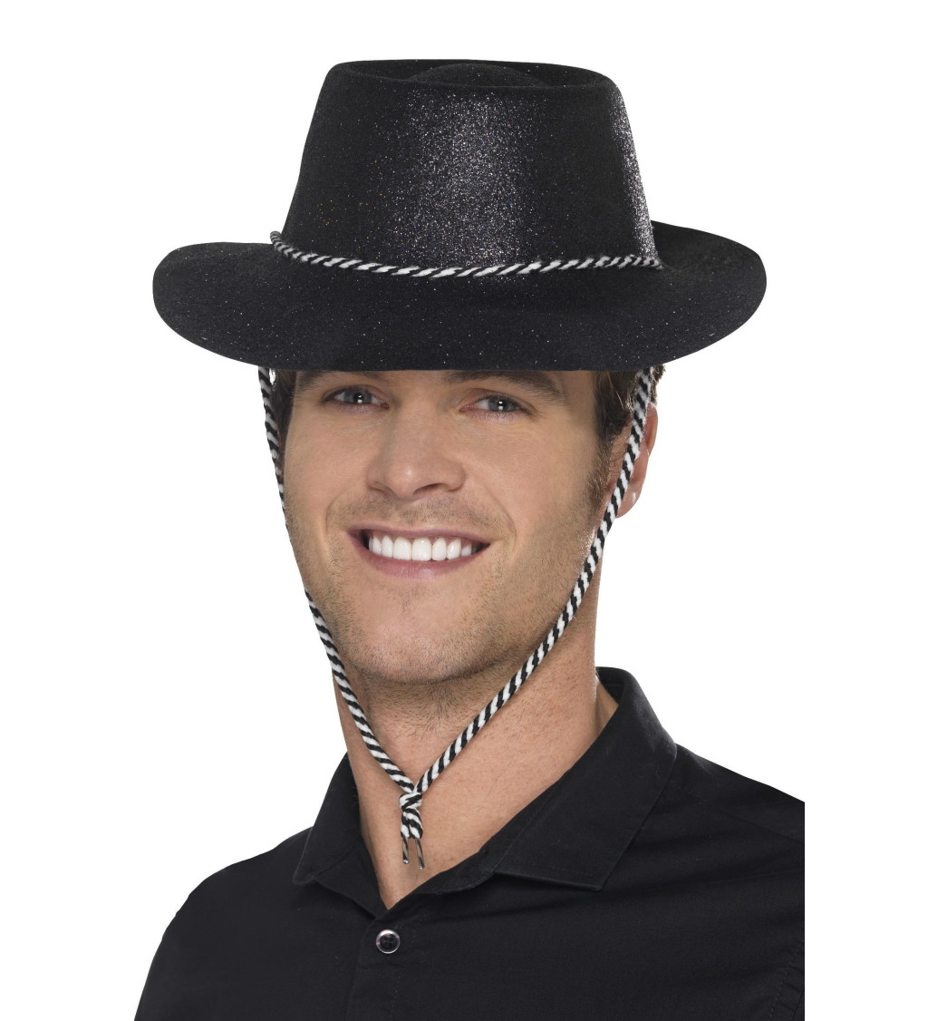 Černý kovbojský klobouk - třpytivý