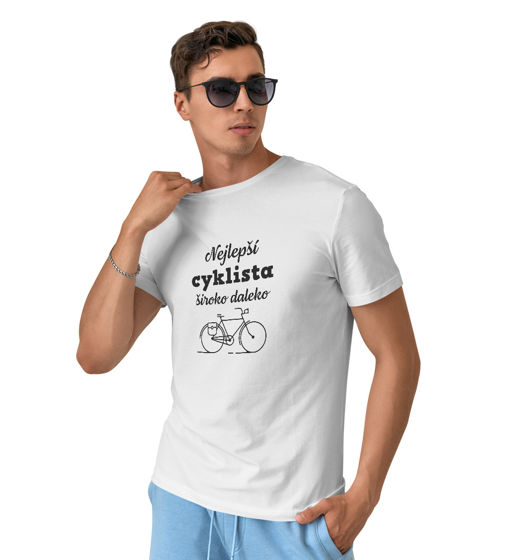 Pánské triko bílé - Nejlepší cyklista široko daleko