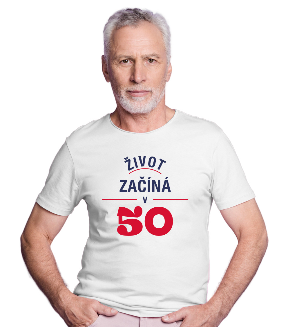 Pánské triko bílé - Život začíná v 50